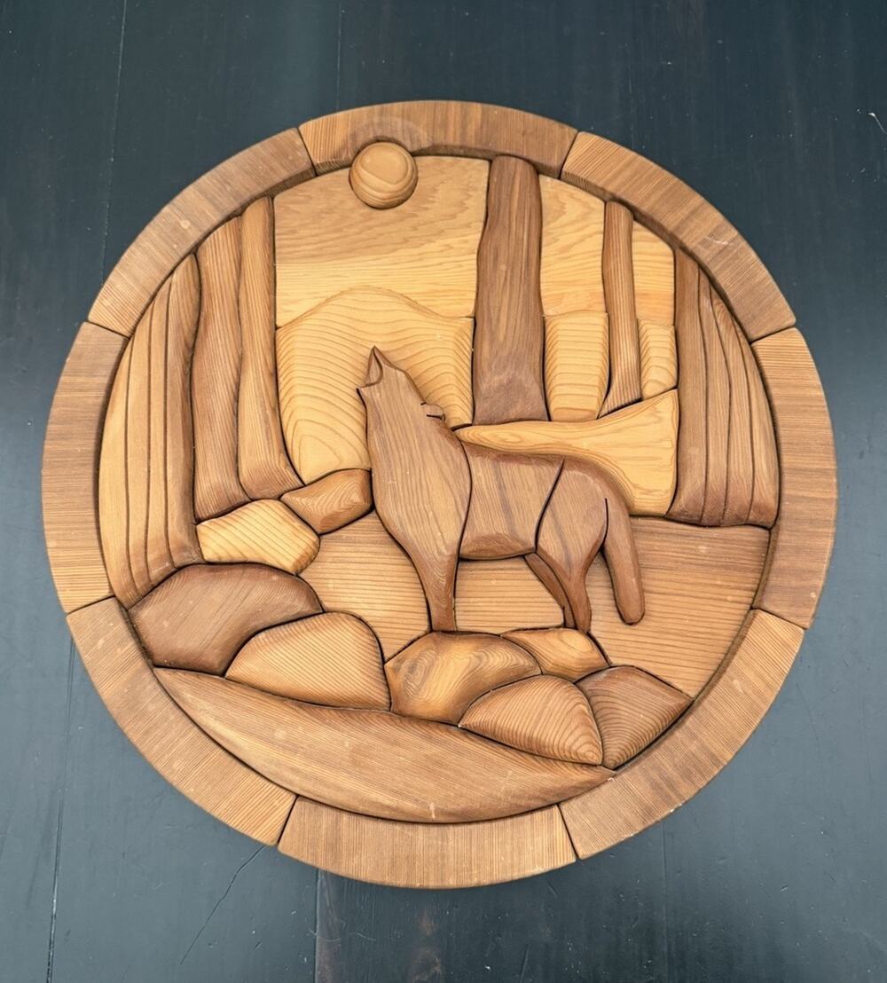 Intarsia Western Red Cedar B.C. Wood~Howling Wolf Wall Decor By J & M Dobmeier